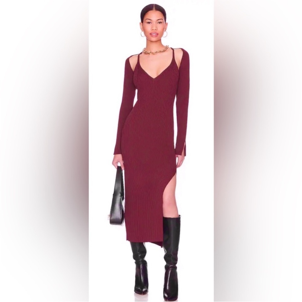 House of Harlow 1960 Open Shoulder Ribbed Sweater Dress in Raspberry Size Small